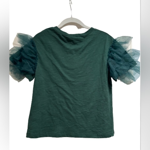 Lea & Viola Short Sleeve Tulle and Cotton Shirt in Green, Size XS - Picture 2 of 5
